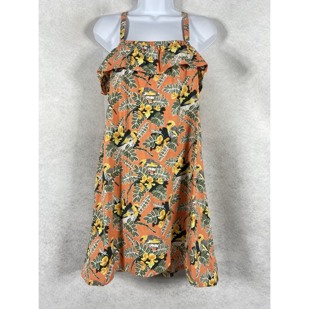 Patagonia Pataloha Dress Girls Medium Orange Floral Aloha Hawaiian Ruffles